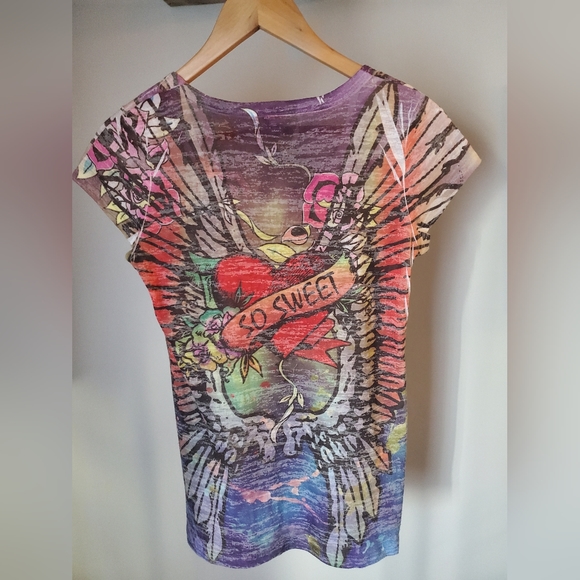 UNBRANDED Burnout Y2K Tattoo Print "So Sweet" Short Sleeve Tee - Large - Picture 3 of 4